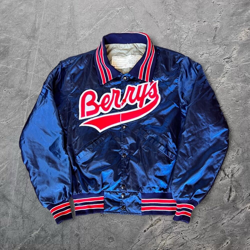 Vintage 1980s DeLong Sportswear Berry's Satin Bomber Jacket